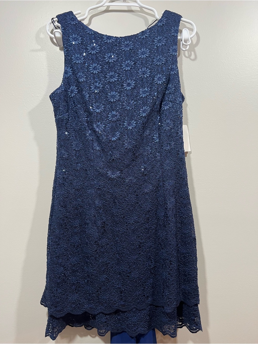 Alex Evenings Navy Floral Lace Cocktail Dress with Scarf Size 12